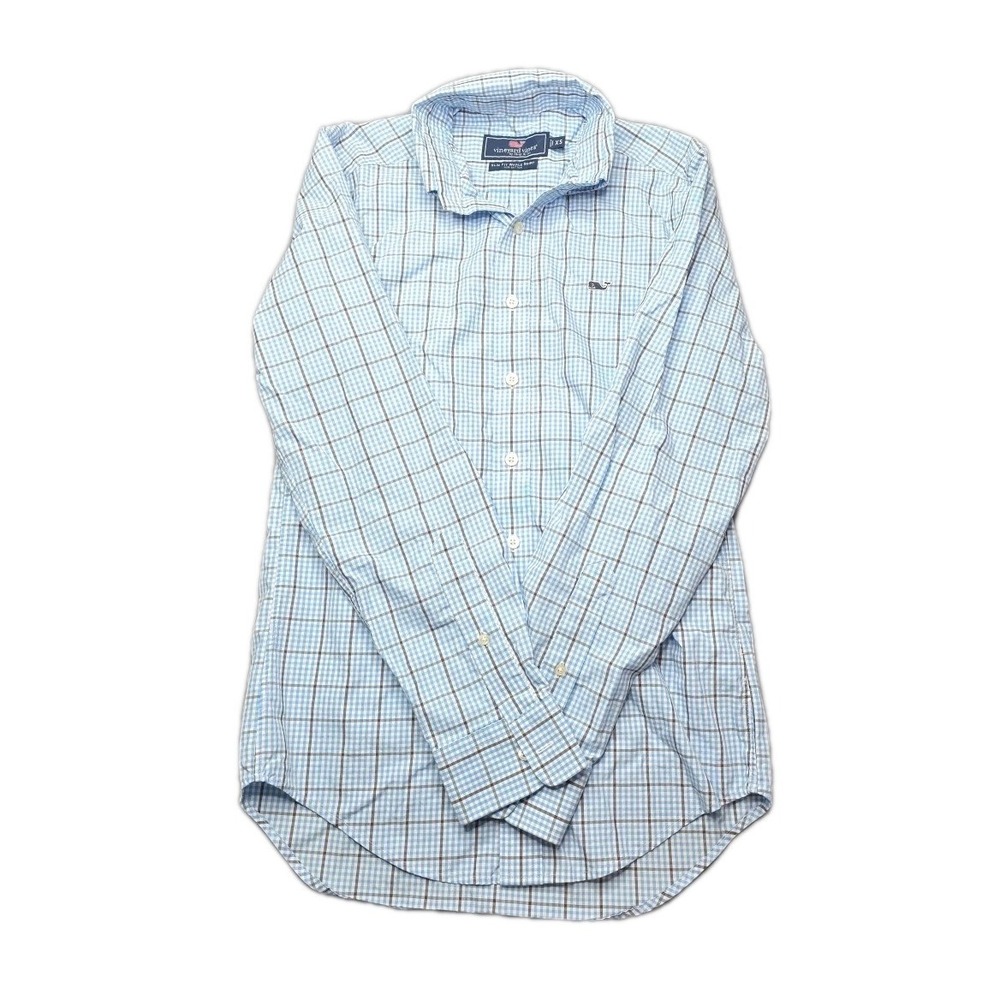 Vineyard Vines Shirt Mens XS Slim Fit Whale Shirt Blue White Check Plaid Cotton